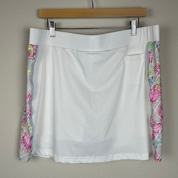 Pebble Beach Dry Luxe Performance Skort Sz 2X White Floral Gray Pink Side Panels - Picture 1 of 7